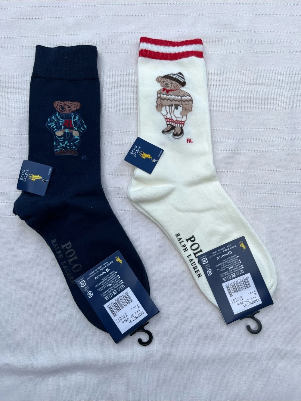 Polo by Ralph Lauren Two-Pack Bear Crew Socks - 2 pairs Cream & Navy